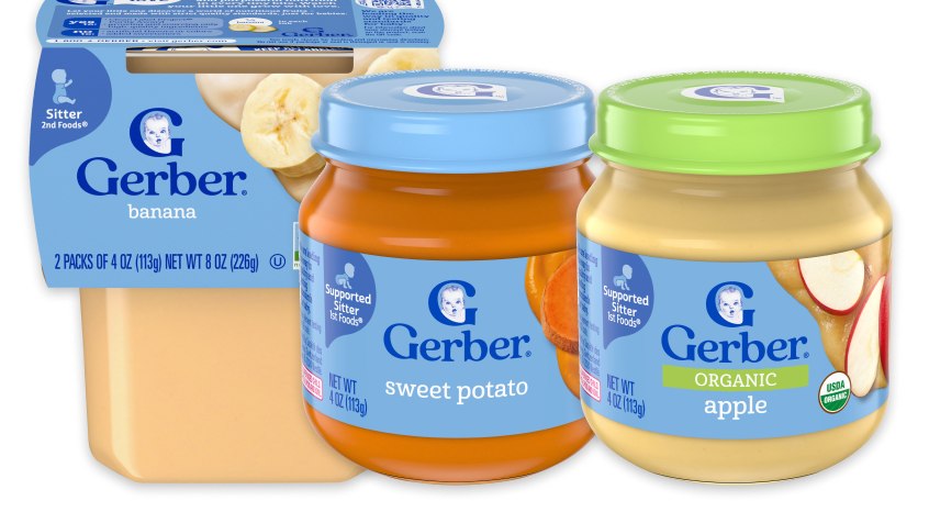 Gerber banana pure, Sweet potato pure, organic apple