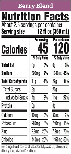 Gerberlyte Berry Blend Nutrition Label